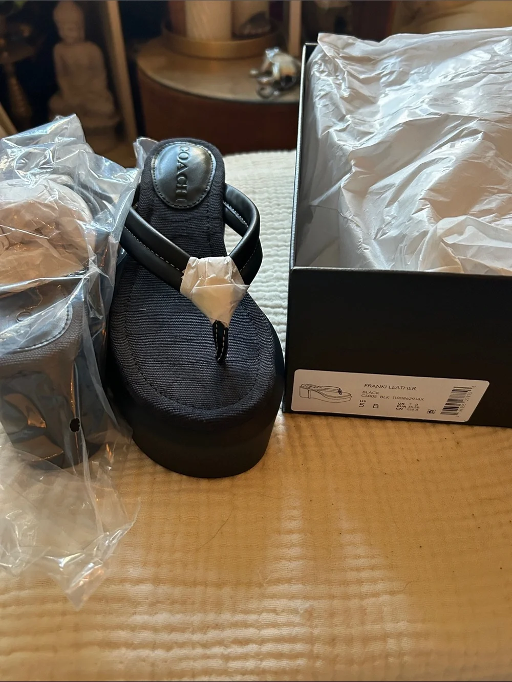 Coach Black Platform Thong Sandals New in Box